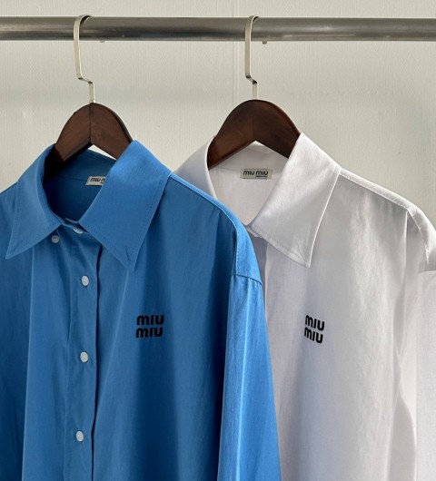 미우미우 오버핏 롱 코튼 & 포플린 셔츠 ( 2 COLOR )