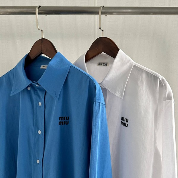 미우미우 오버핏 롱 코튼 & 포플린 셔츠 ( 2 COLOR )-레플리카 사이트 쇼핑몰