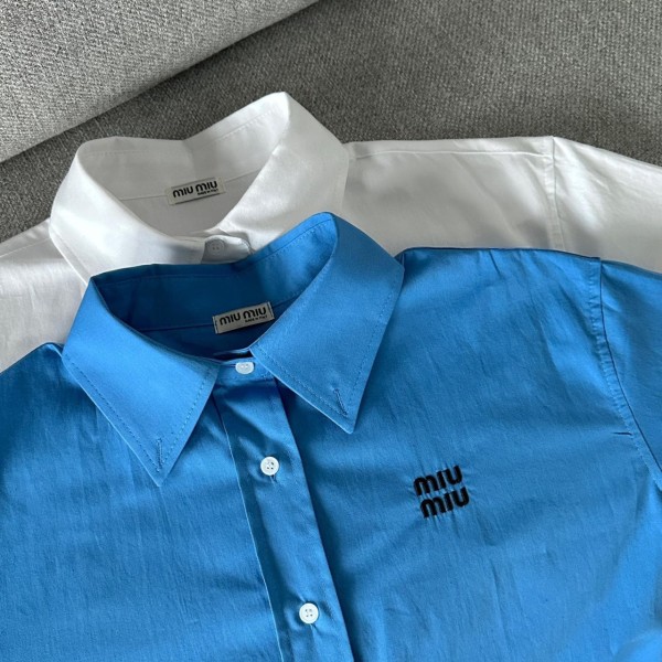 미우미우 오버핏 롱 코튼 & 포플린 셔츠 ( 2 COLOR )-레플리카 사이트 쇼핑몰