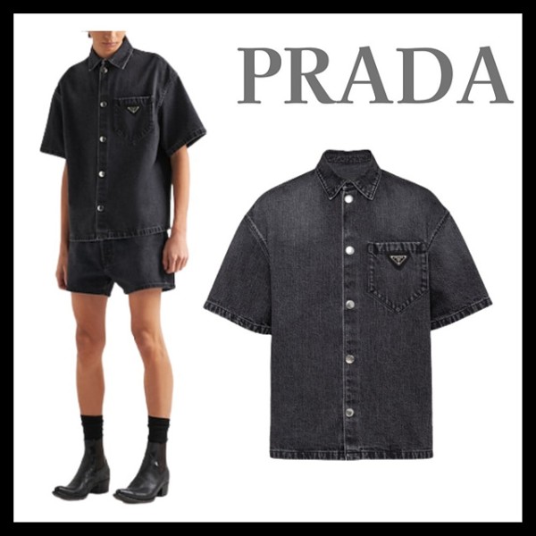 프라다 23SS 숏 슬리브 데님 셔츠 -해외배송--레플리카 사이트 쇼핑몰