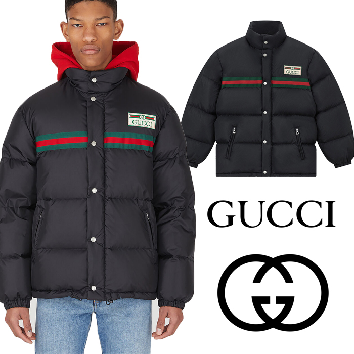 [GUCCI] 23FW 구찌 웹 디테일 나일론 다운 자켓 블랙 -해외배송-