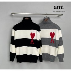 AMI 아미 편직하트 스트라이프 터틀넥 - 2 Color